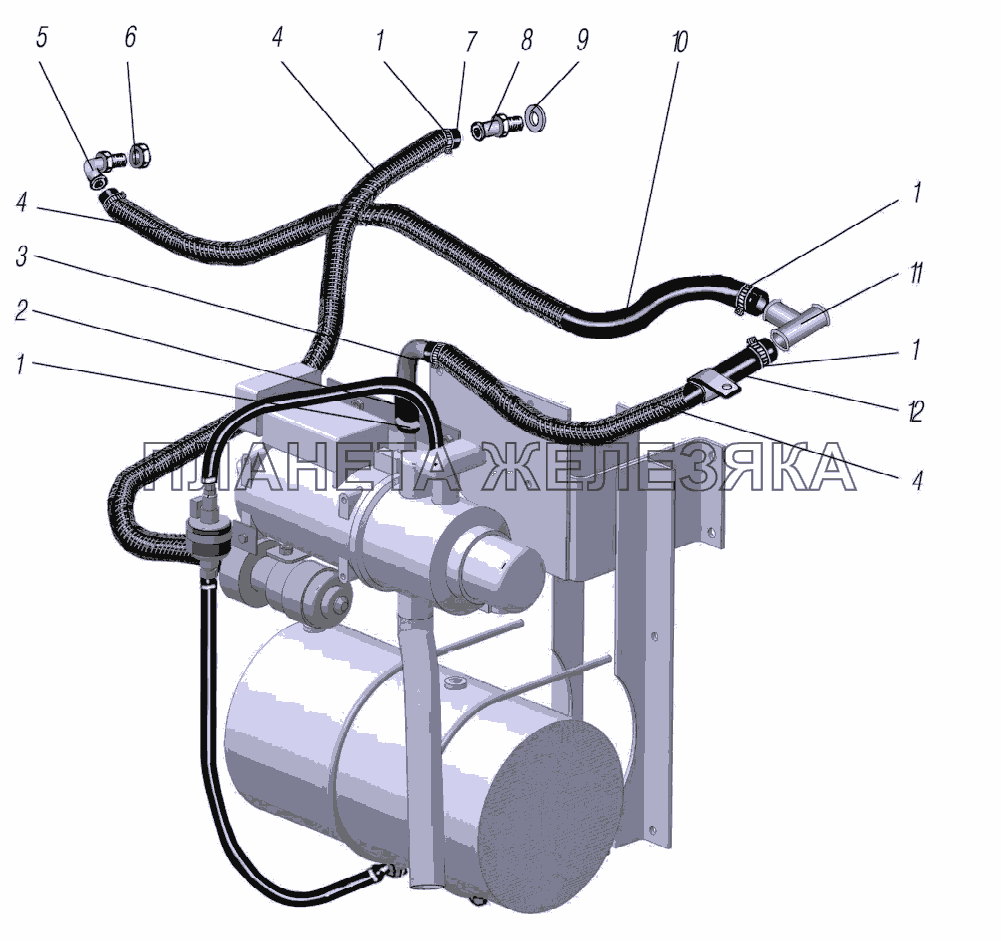 Трубопроводы и шланги системы предпускового подогрева двигателя УРАЛ-6370-1151