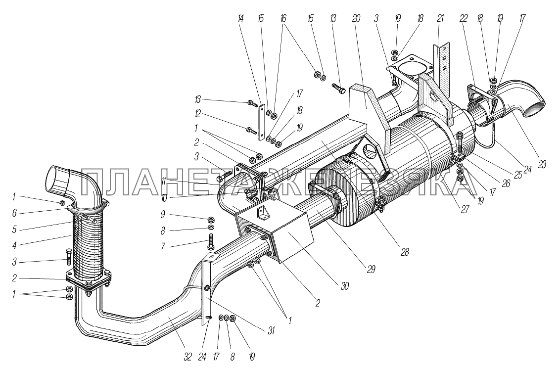 Система выпуска газов с обогревом кузова УРАЛ-6370-1121