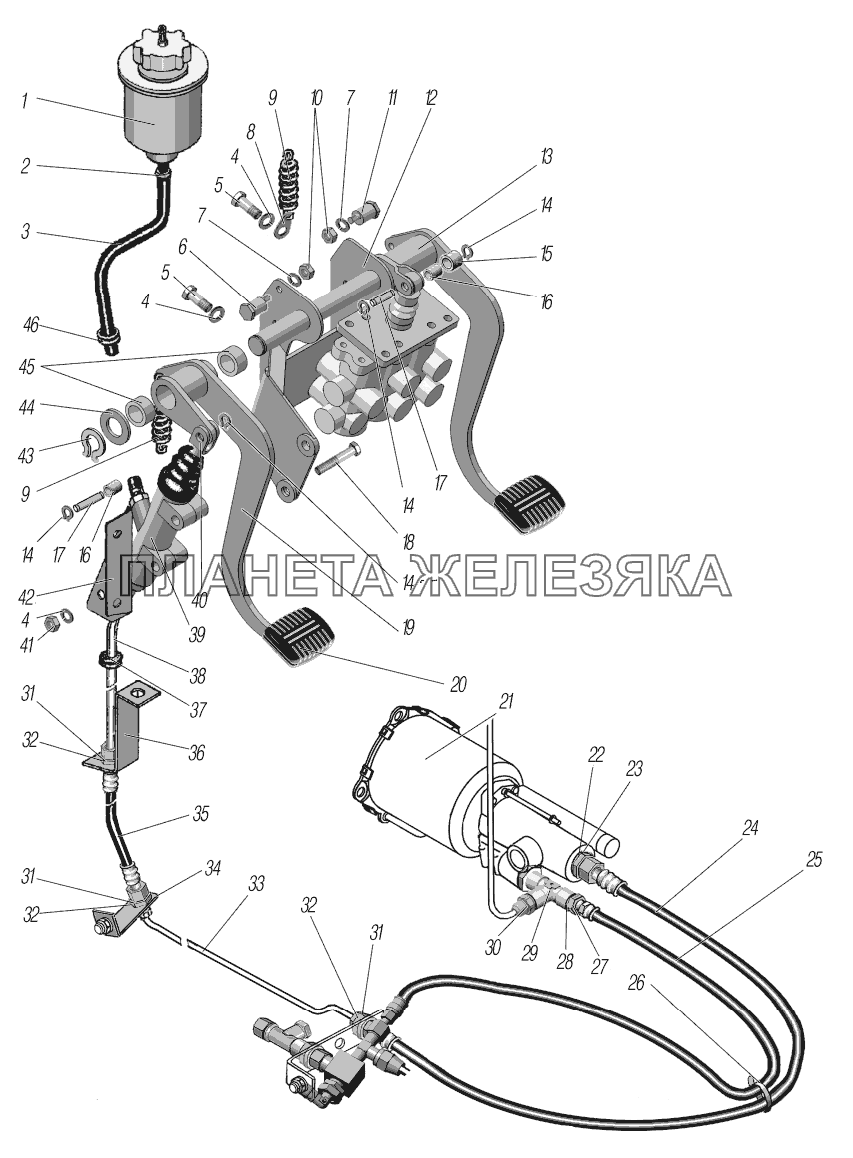 Привод педалей сцепления и тормоза УРАЛ-6370-1151