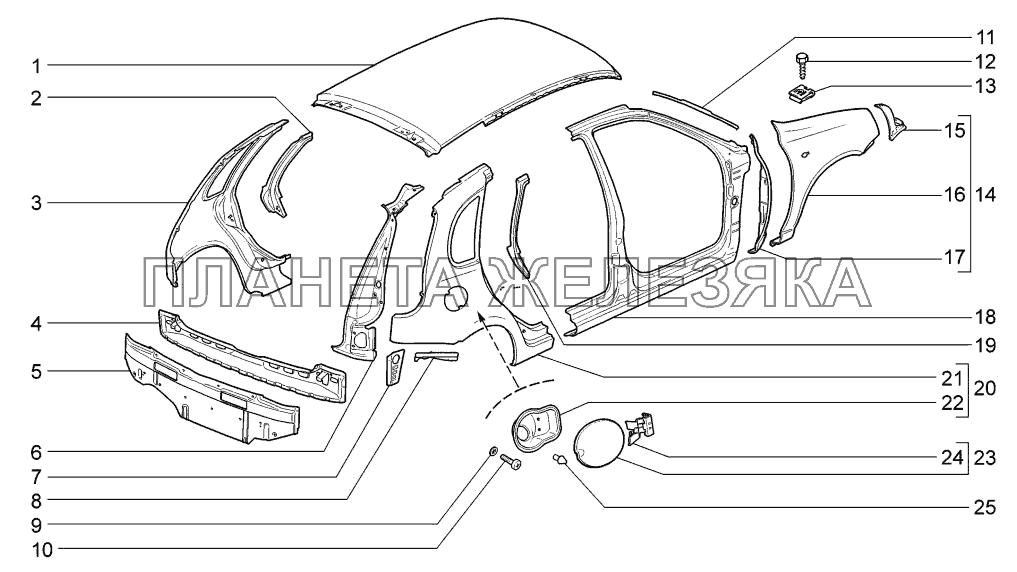 Панели кузова LADA-1117, 1118, 1119