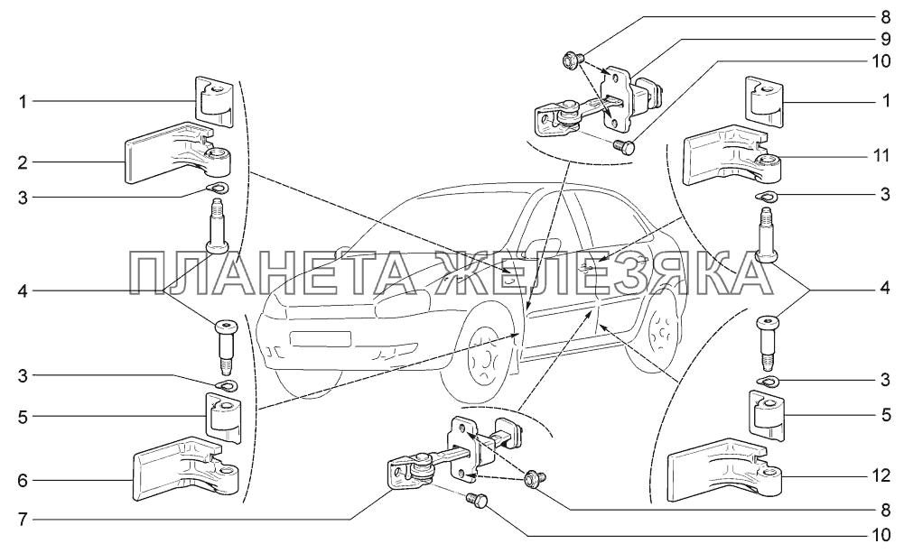 Навеска боковых дверей LADA-1117, 1118, 1119