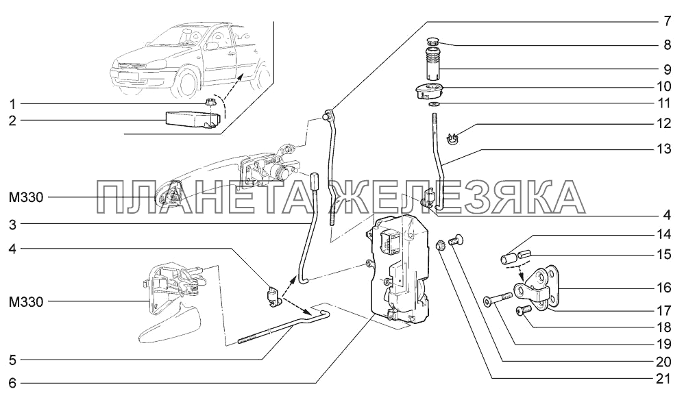 Замки передних дверей LADA-1117, 1118, 1119