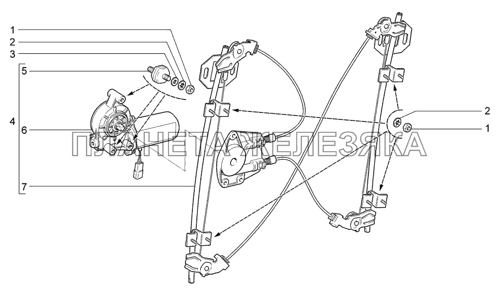 Стеклоподъемники передних дверей LADA-1117, 1118, 1119