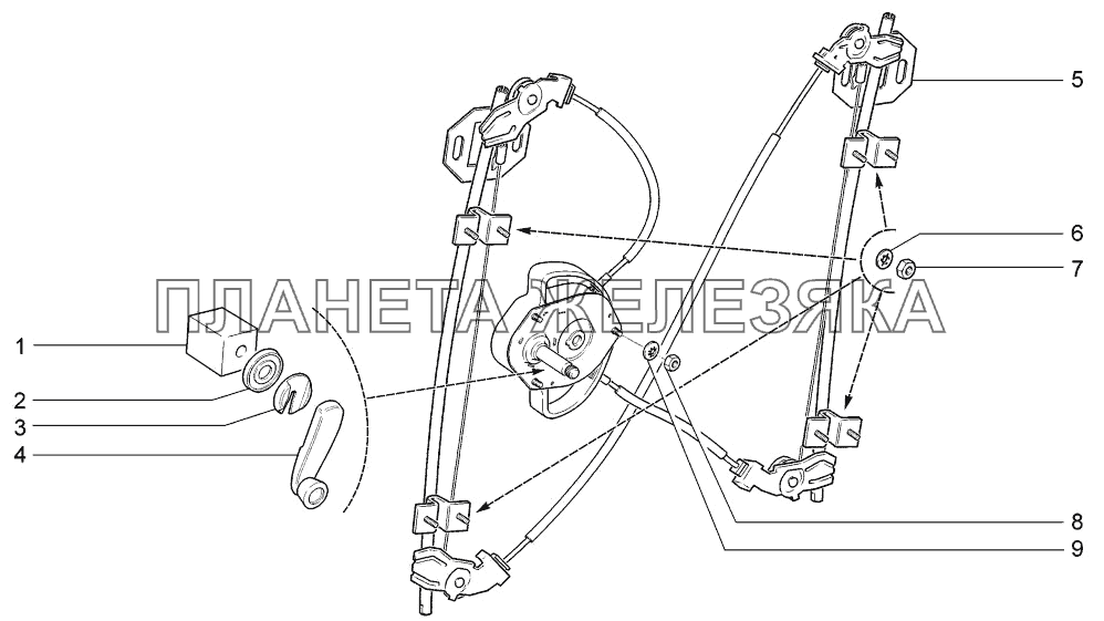 Стеклоподъемники передних дверей LADA-1117, 1118, 1119