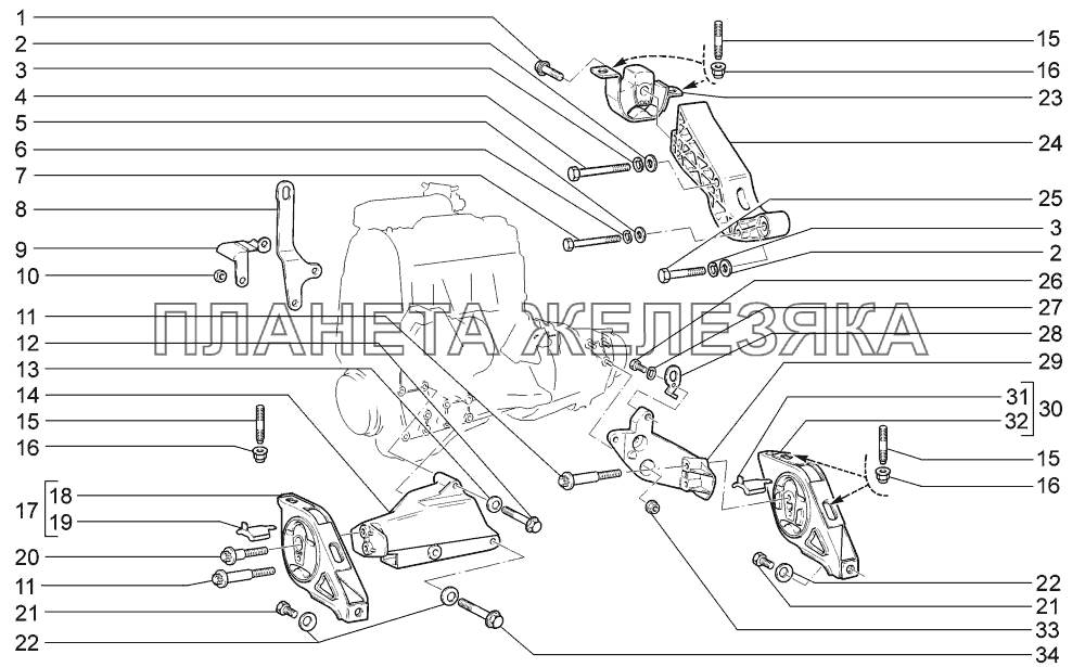 Подвеска двигателя LADA-1117, 1118, 1119