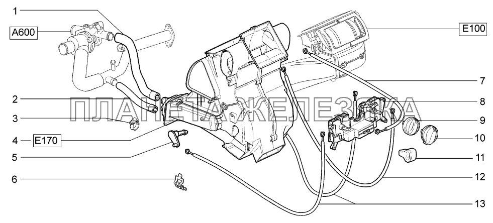 Отопитель с управлением и шлангами LADA-1119 Sport