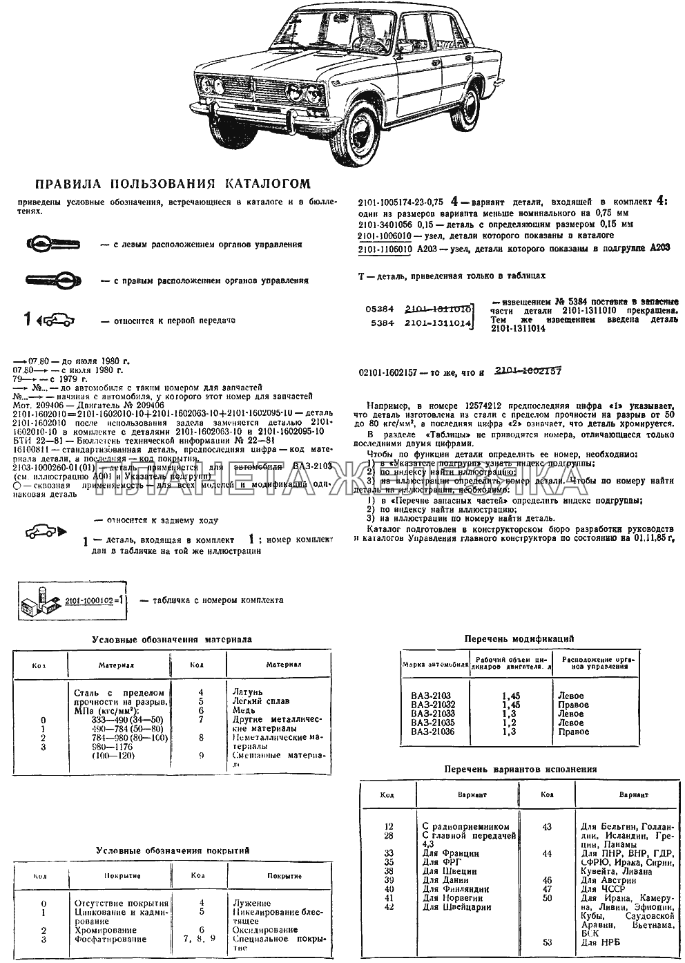 Правила пользования каталогом ВАЗ-2103