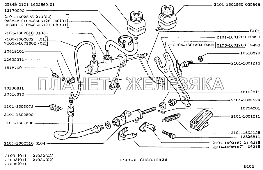 Привод сцепления ВАЗ-2103
