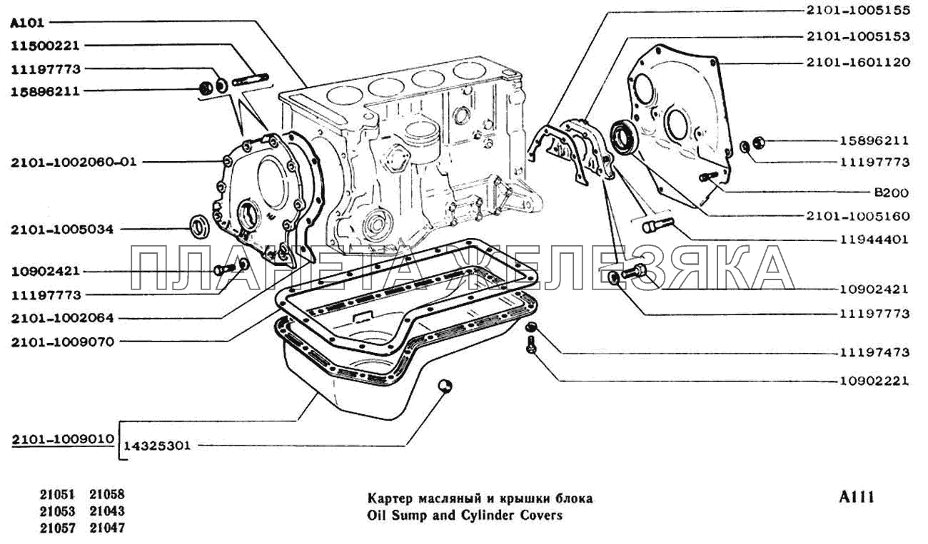 Картер масляный и крышки блока ВАЗ-2104, 2105