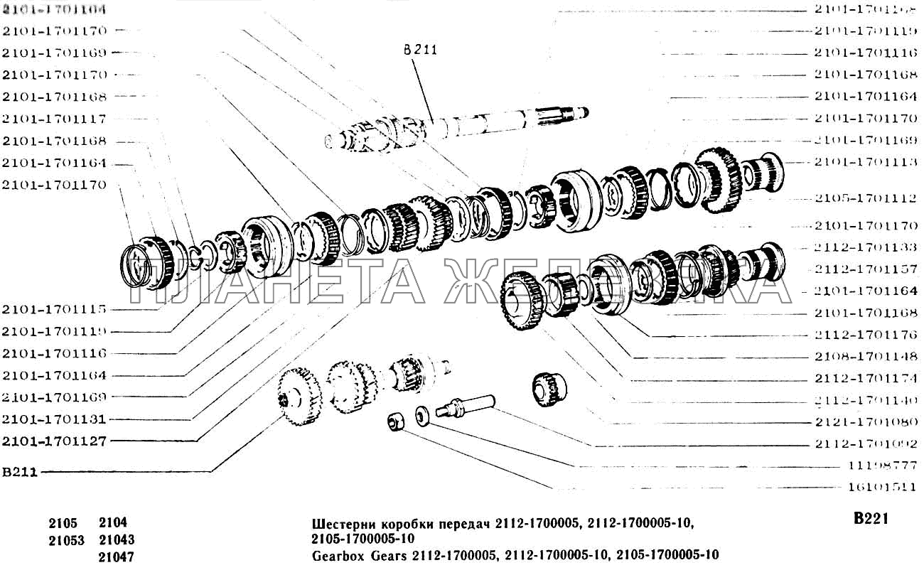 Шестерни коробки передач 2112-1700005, 2112-1700005-10, 2105-1700005-10 ВАЗ-2104, 2105