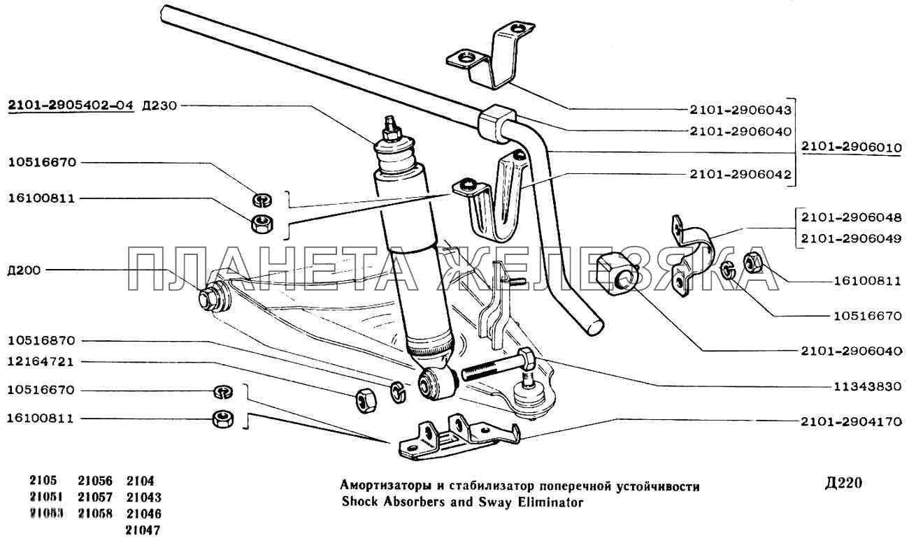Амортизаторы и стабилизатор поперечной устойчивости ВАЗ-2104, 2105