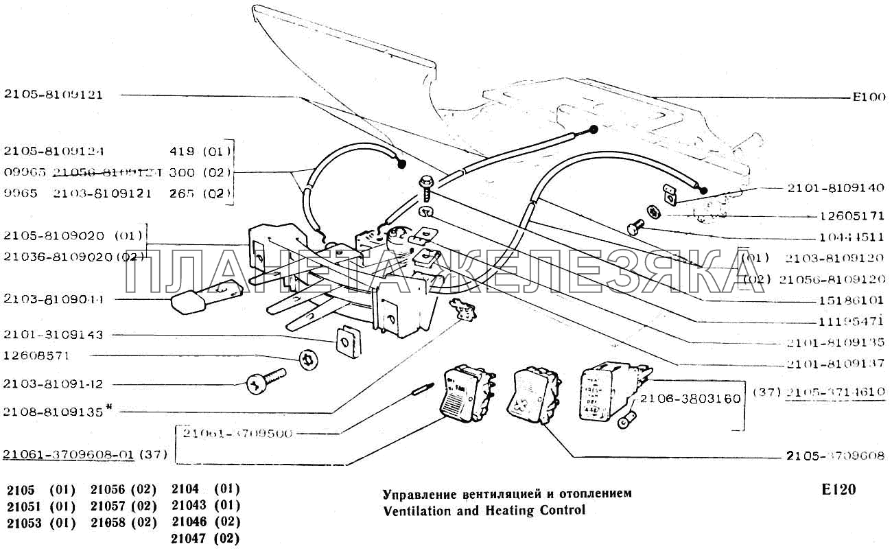 Управление вентиляцией и отоплением ВАЗ-2104, 2105