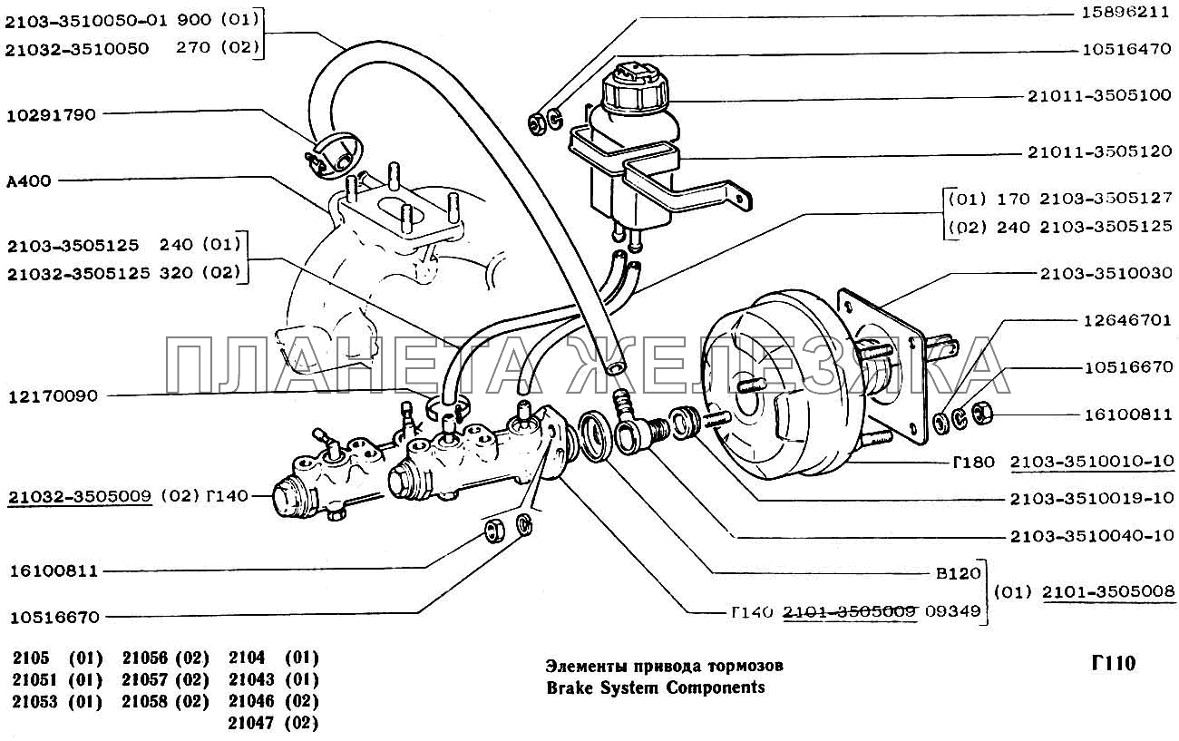 Элементы привода тормозов ВАЗ-2104, 2105