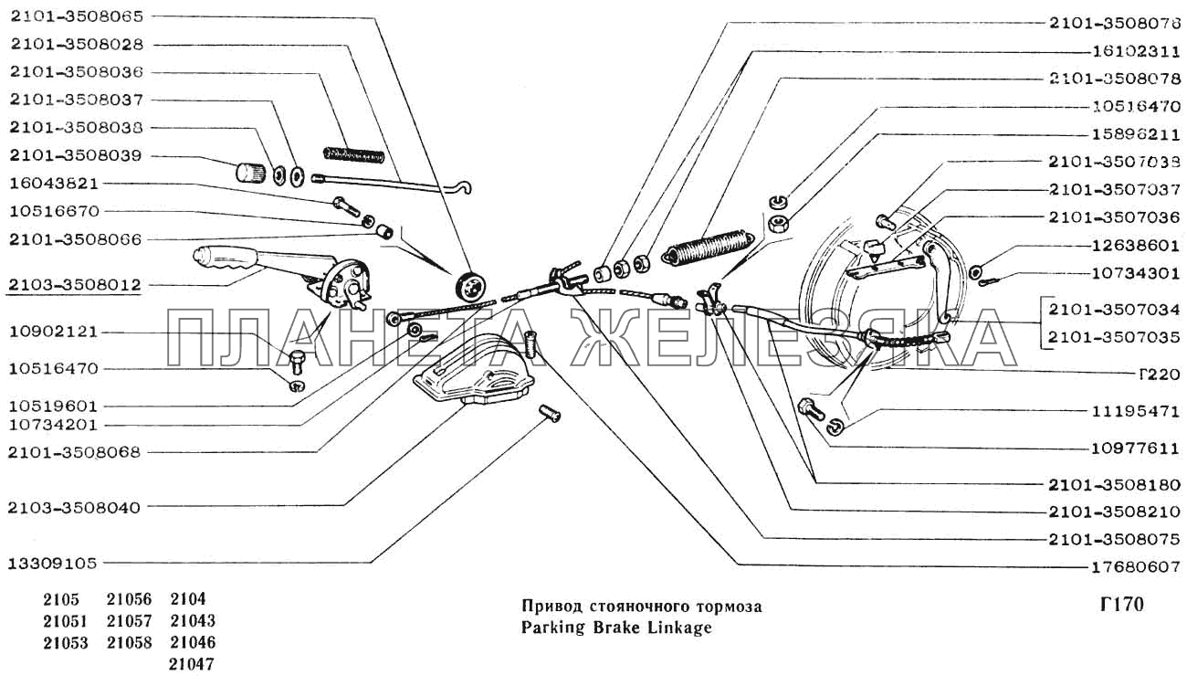 Привод стояночного тормоза ВАЗ-2104, 2105