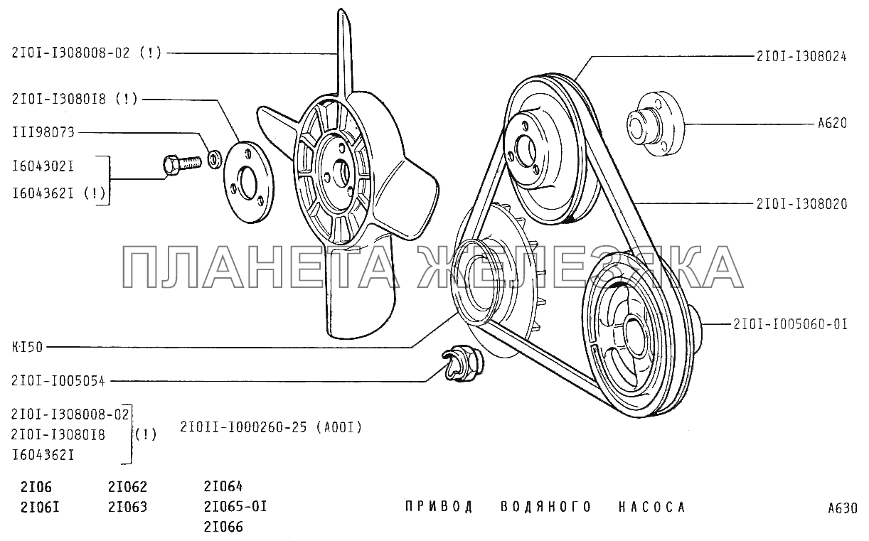 Привод водяного насоса ВАЗ-2106