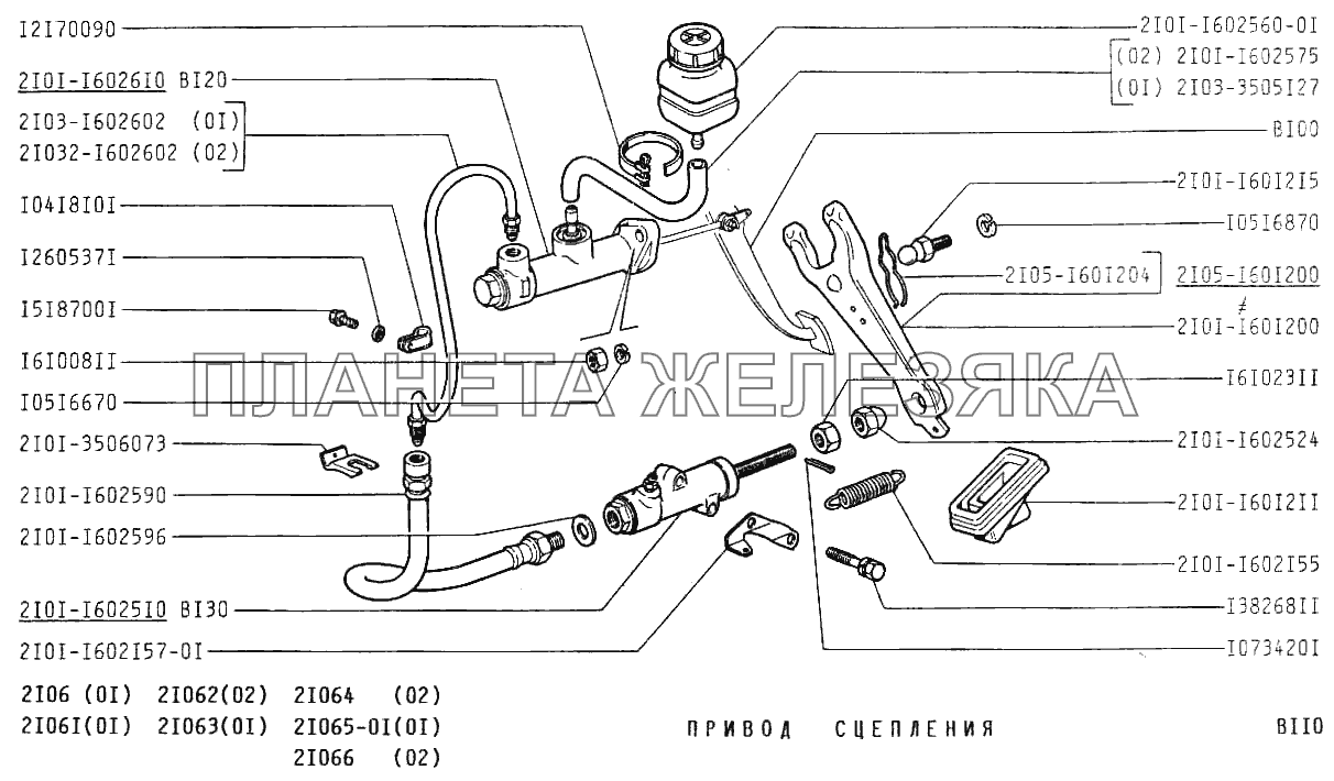 Привод сцепления ВАЗ-2106