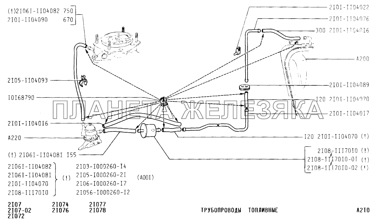 Трубопроводы топливные ВАЗ-2107