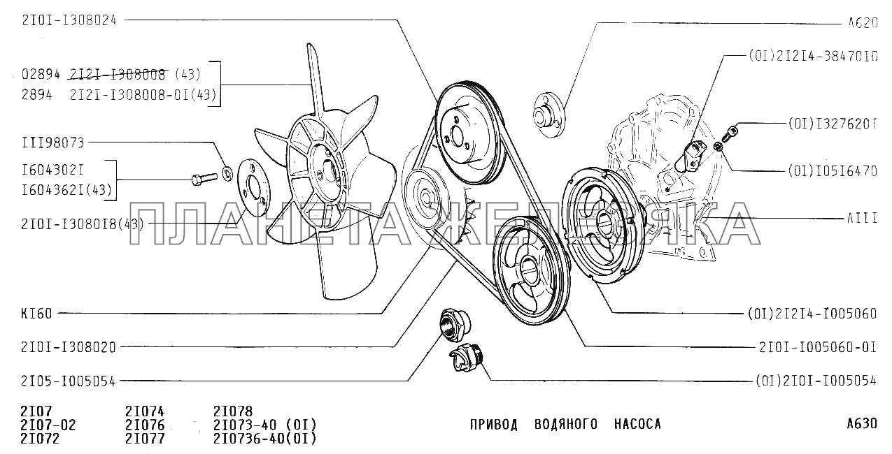 Привод водяного насоса ВАЗ-2107