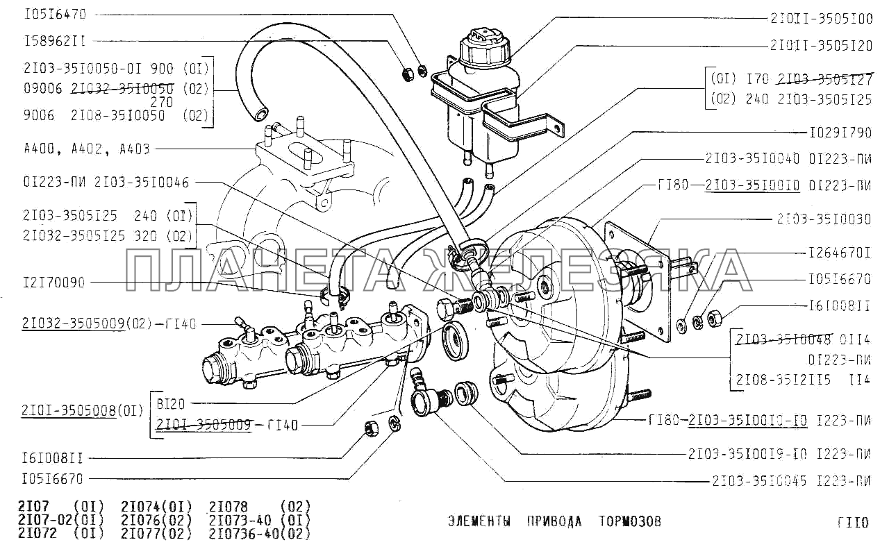 Элементы привода тормозов ВАЗ-2107