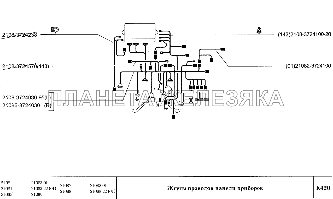 Жгуты проводов панели приборов ВАЗ-2108