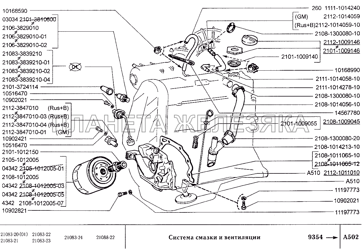 Система смазки и вентиляции ВАЗ-2108