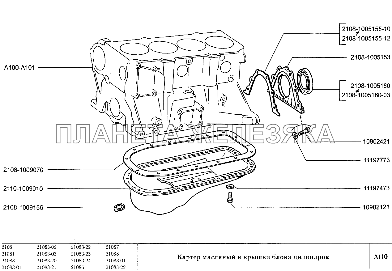 Картер масляный и крышка блока цилиндров ВАЗ-2108