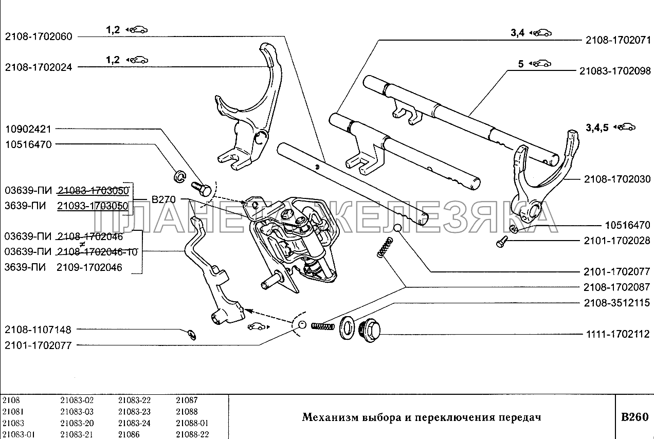 Механизм выбора и переключения передач ВАЗ-2108