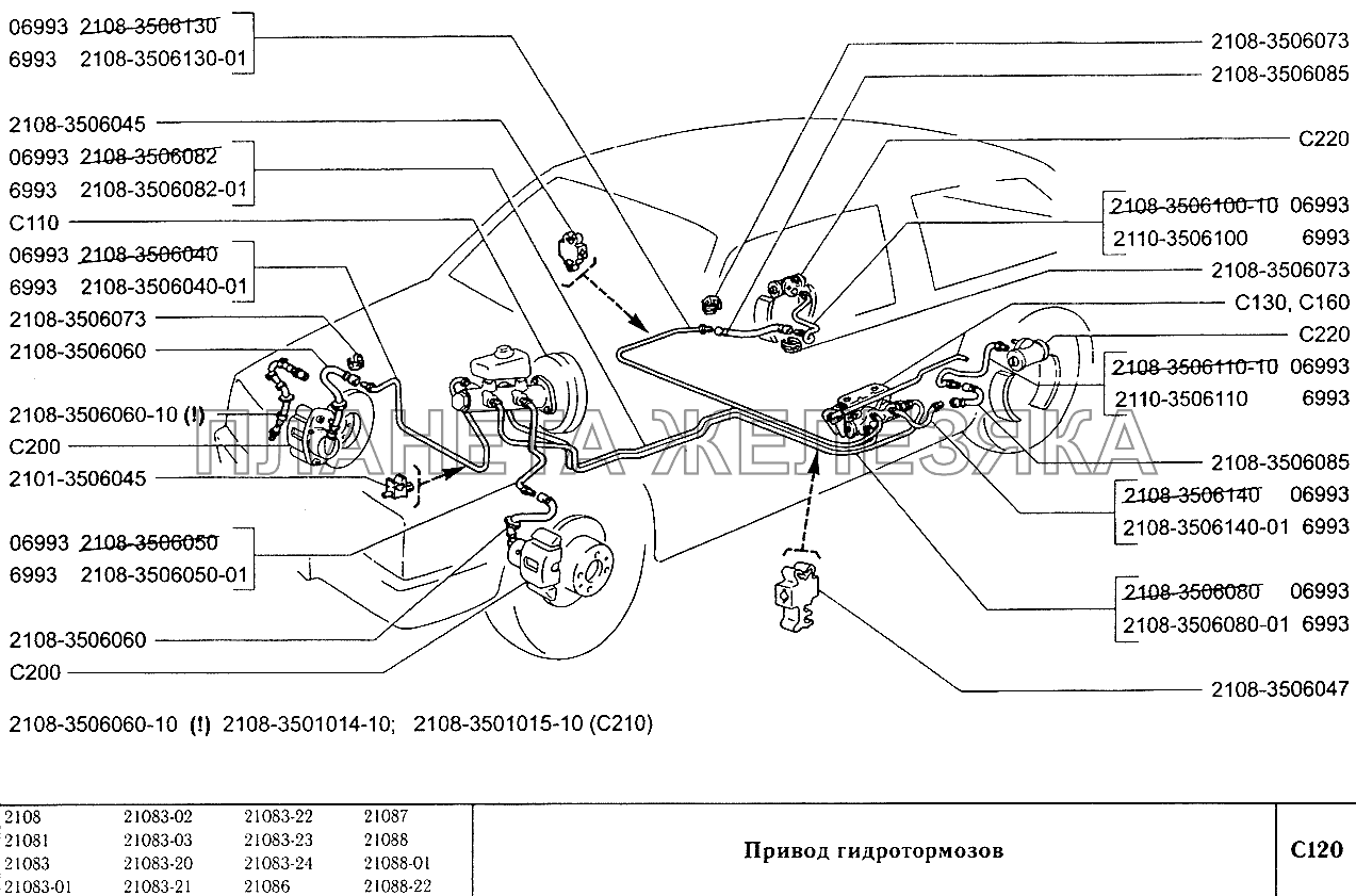 Привод гидротормозов ВАЗ-2108