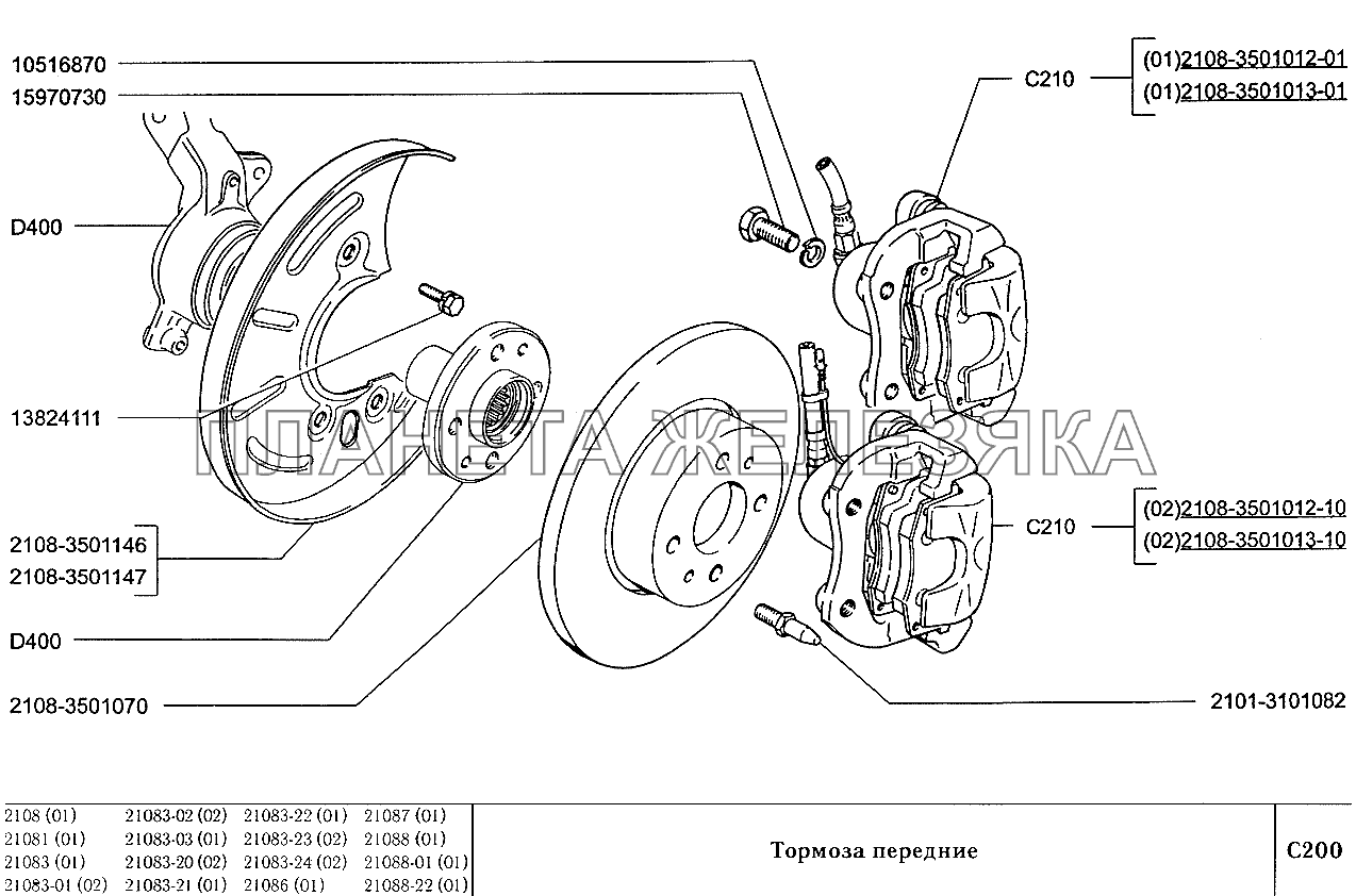 Тормоза передние ВАЗ-2108