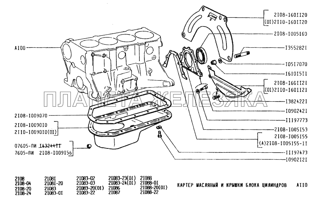 Картер масляный и крышка блока ВАЗ-2108