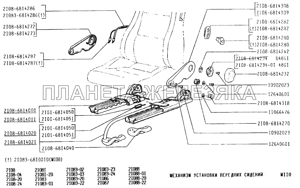 Механизм установки передних сидении ВАЗ-2108