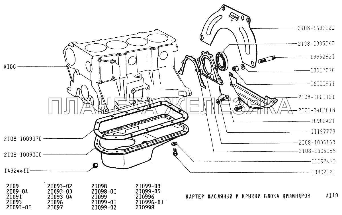 Картер масляный и крышка блока ВАЗ-21099