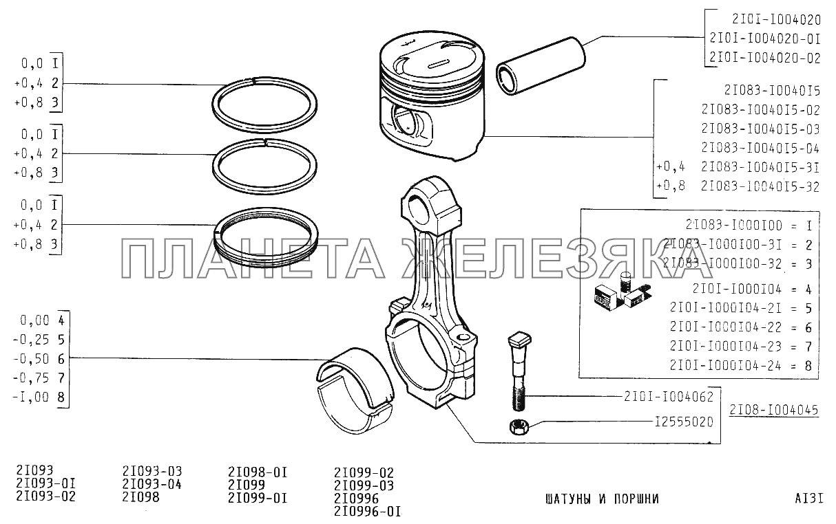 Шатуны и поршни ВАЗ-21099