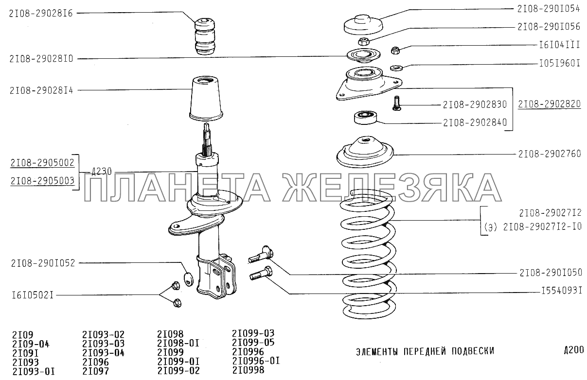 Элементы передней подвески ВАЗ-21099