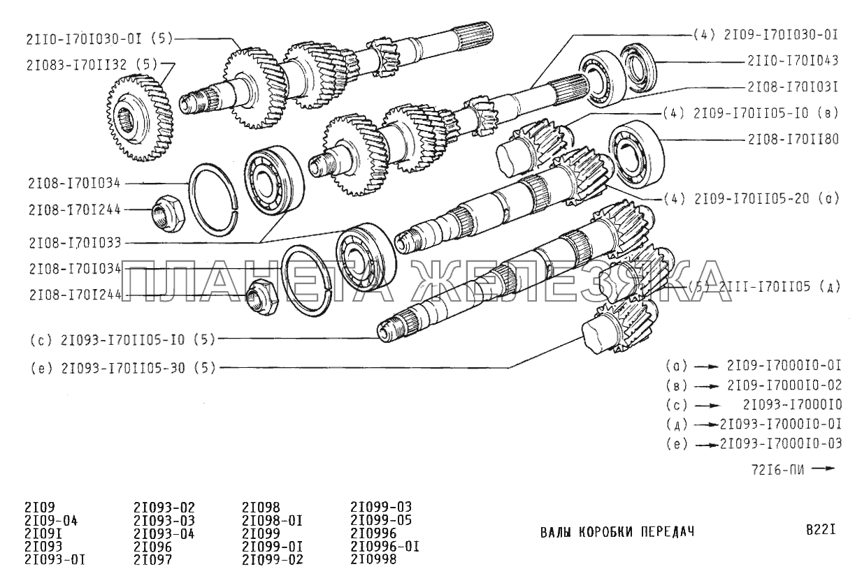 Валы коробки передач ВАЗ-21099