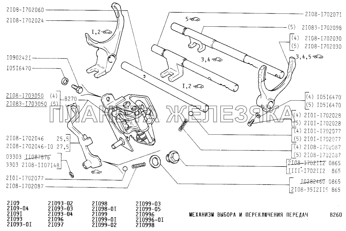 Механизм выбора и переключения передач ВАЗ-21099