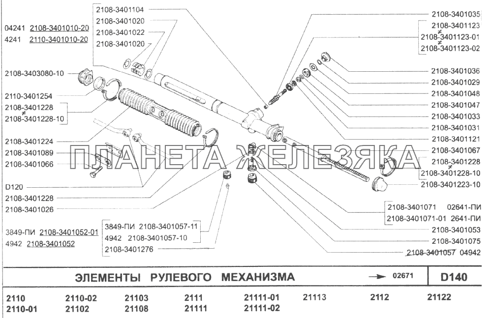 Элементы рулевого механизма ВАЗ-2110 (2007)