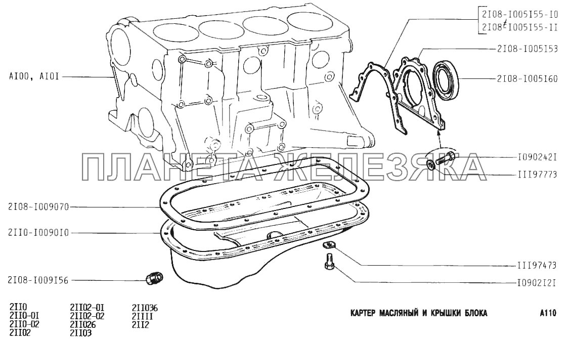 Картер масляный и крышки блока ВАЗ-2110
