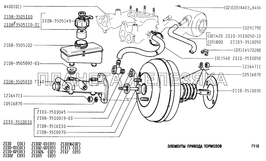 Элементы привода тормозов ВАЗ-2111