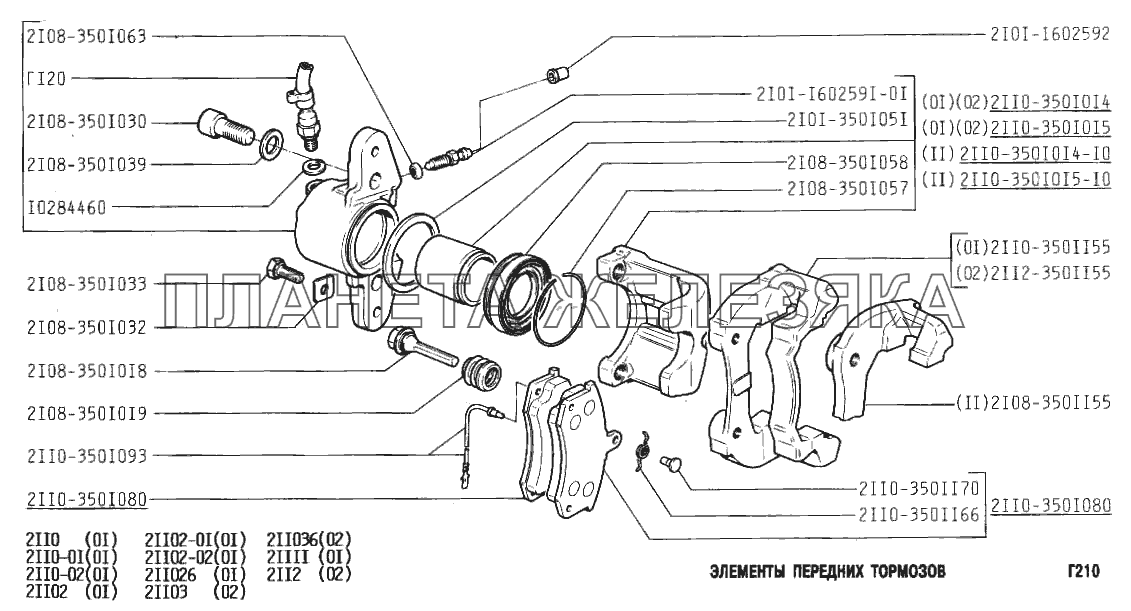 Элементы передних тормозов ВАЗ-2112