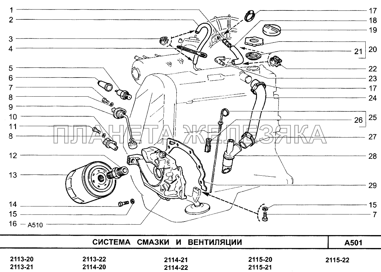 Система смазки и вентиляции ВАЗ-2114