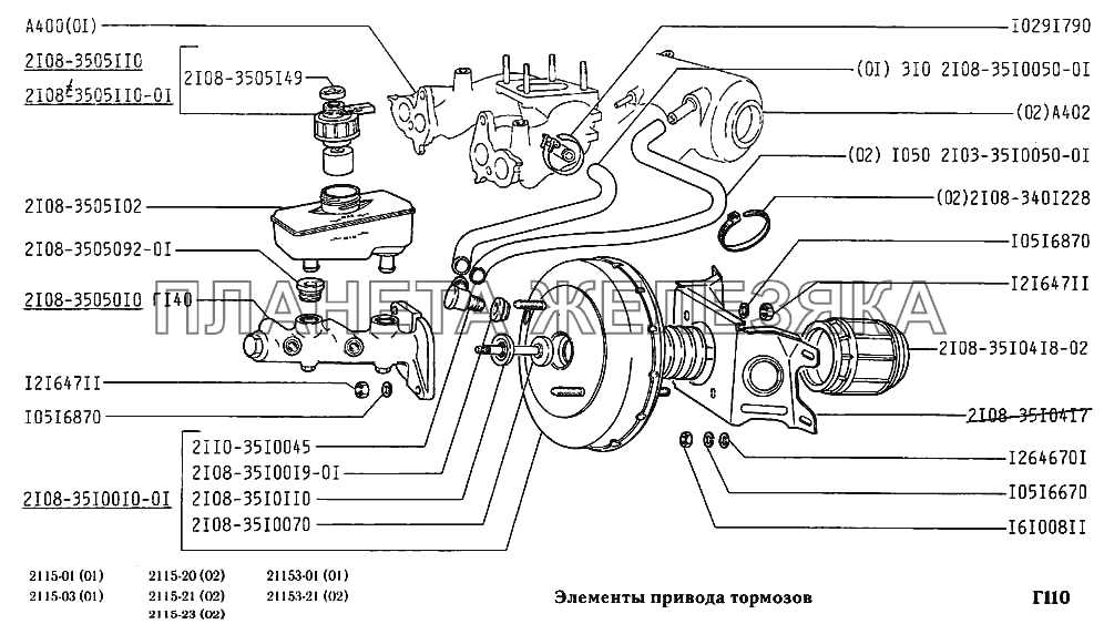 Элементы привода тормозов ВАЗ-2115