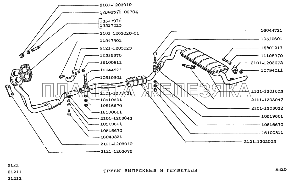 Трубы выпускные и глушители ВАЗ-2121
