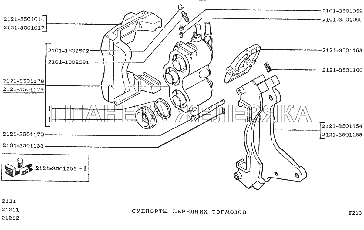 Суппорты передних тормозов ВАЗ-2121