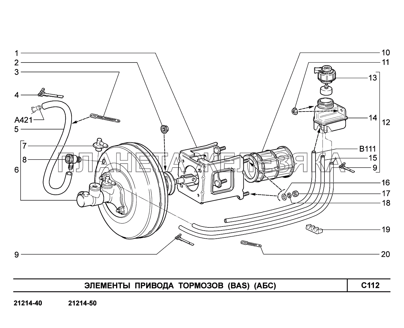 C112. Элементы привода тормозов LADA 4x4
