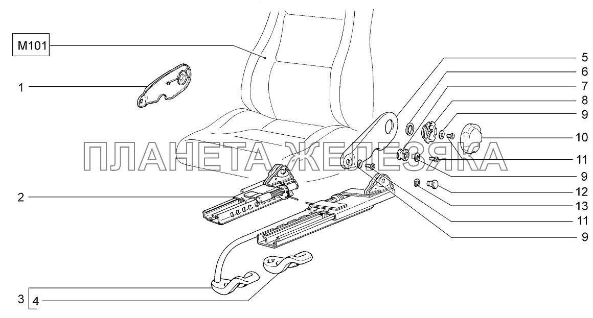 Механизм установки передних сидений LADA 4x4 M