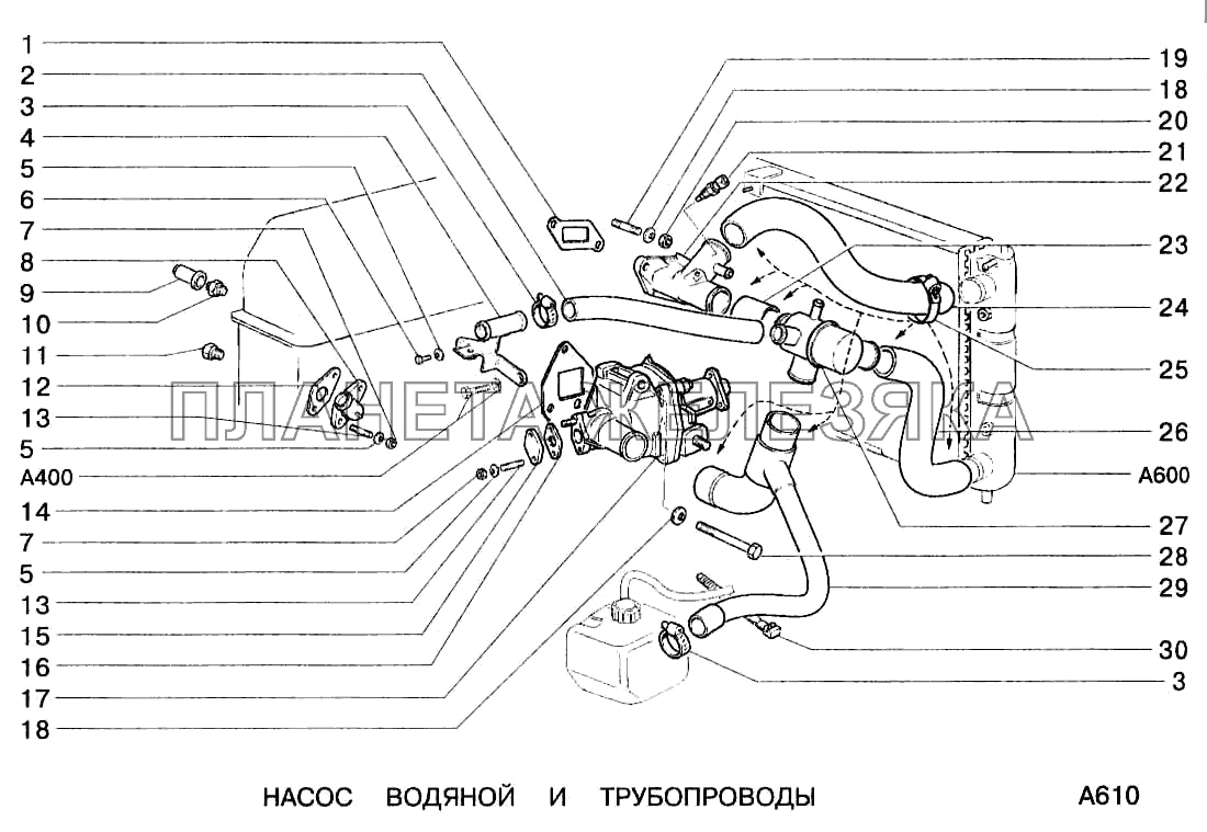 Насос водяной и трубопроводы ВАЗ-2123