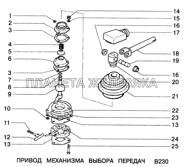 Привод механизма выбора передач ВАЗ-2123