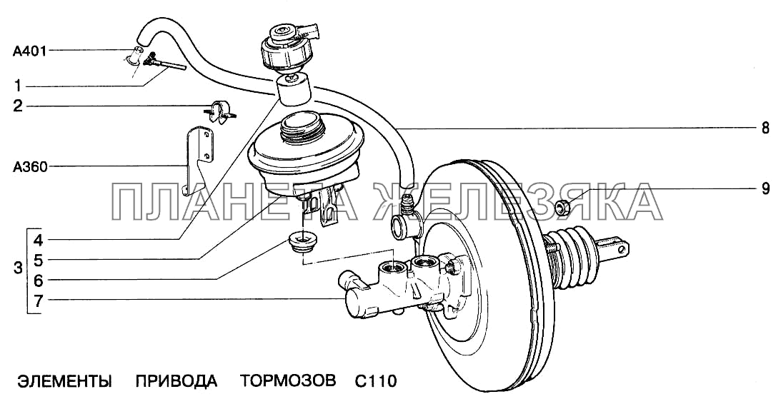 Элементы привода тормозов ВАЗ-2123