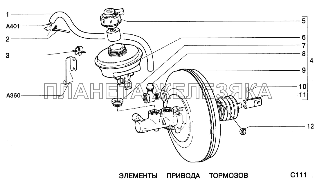 Элементы привода тормозов ВАЗ-2123